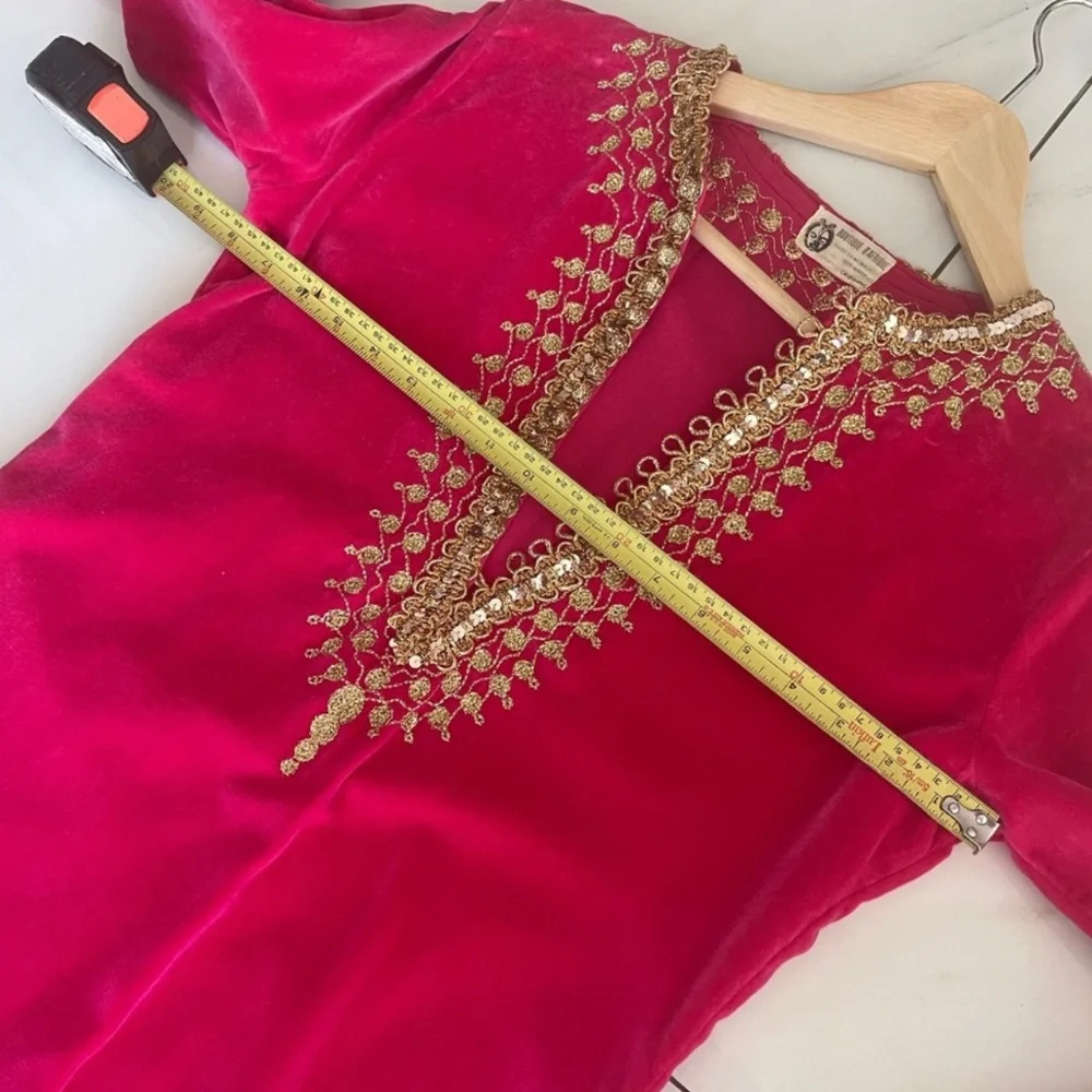 Vintage Moroccan Caftan / Kaftan from Africa Raspberry Pink Velvet S - Picture 2 of 7